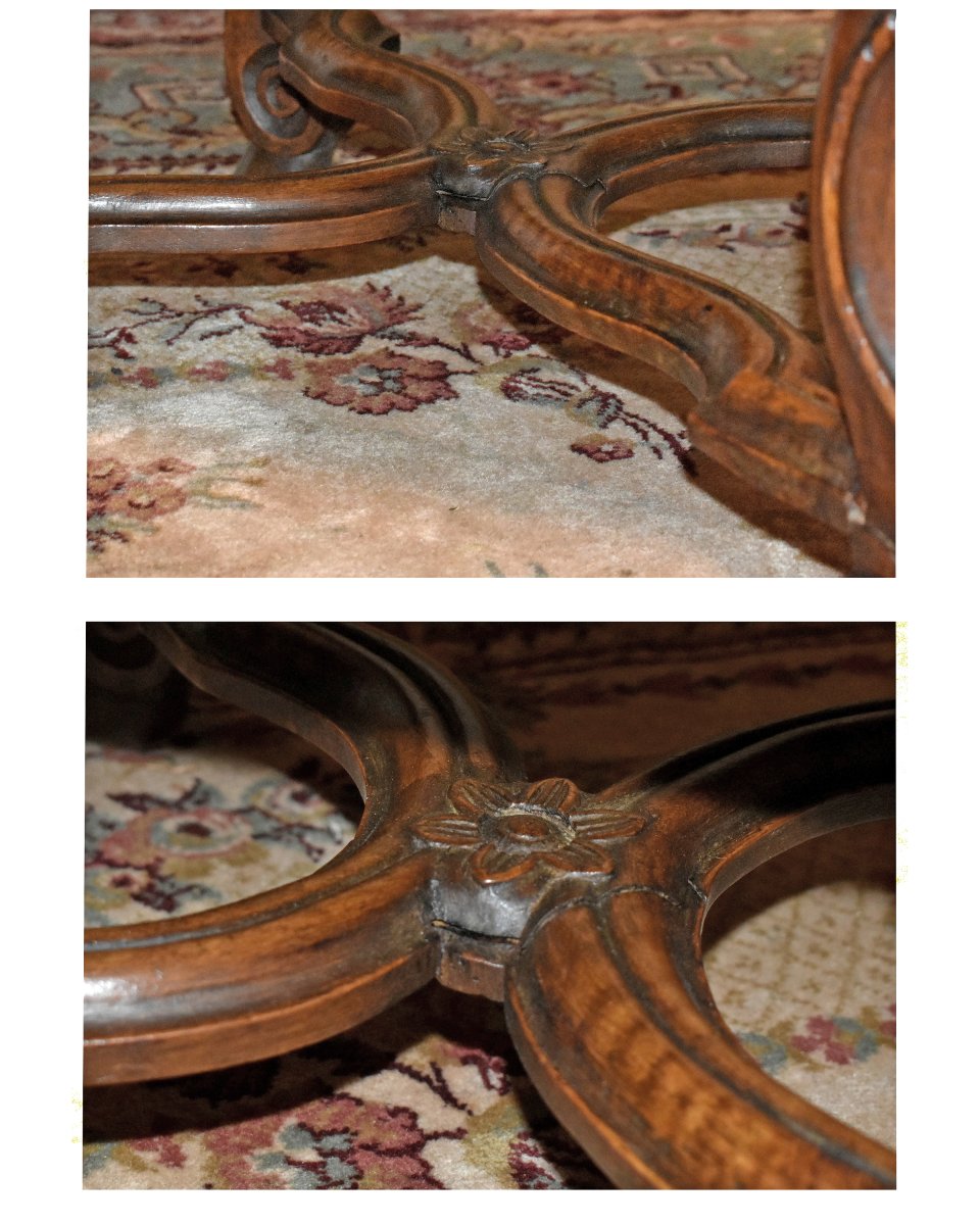 Paire De Chaises De Style Louis XIV En Noyer, Entrejambe En X, Pieds Console , tissu velours-photo-5