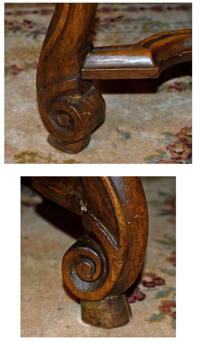 Paire De Chaises De Style Louis XIV En Noyer, Entrejambe En X, Pieds Console , tissu velours-photo-6