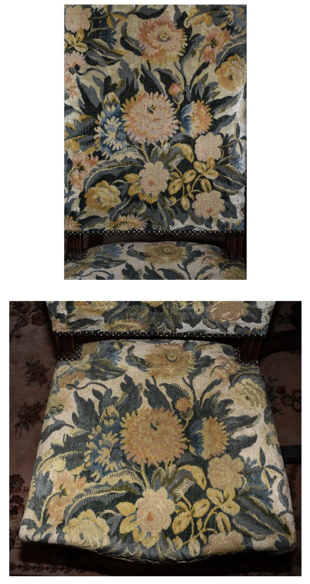 Paire De Chaises De Style Louis XIV En Noyer, Entrejambe En X, Pieds Console , tissu velours-photo-7