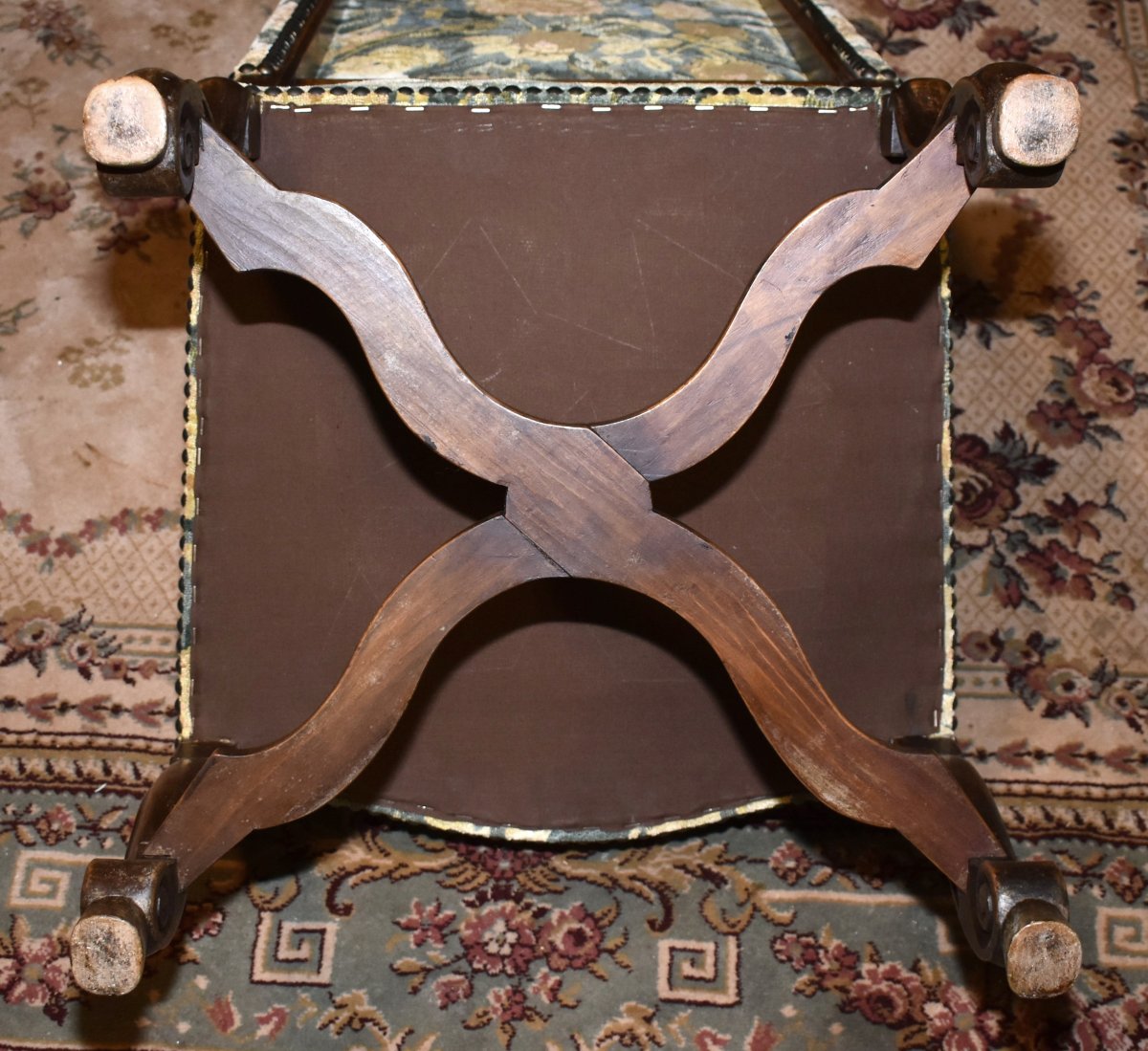 Paire De Chaises De Style Louis XIV En Noyer, Entrejambe En X, Pieds Console , tissu velours-photo-8