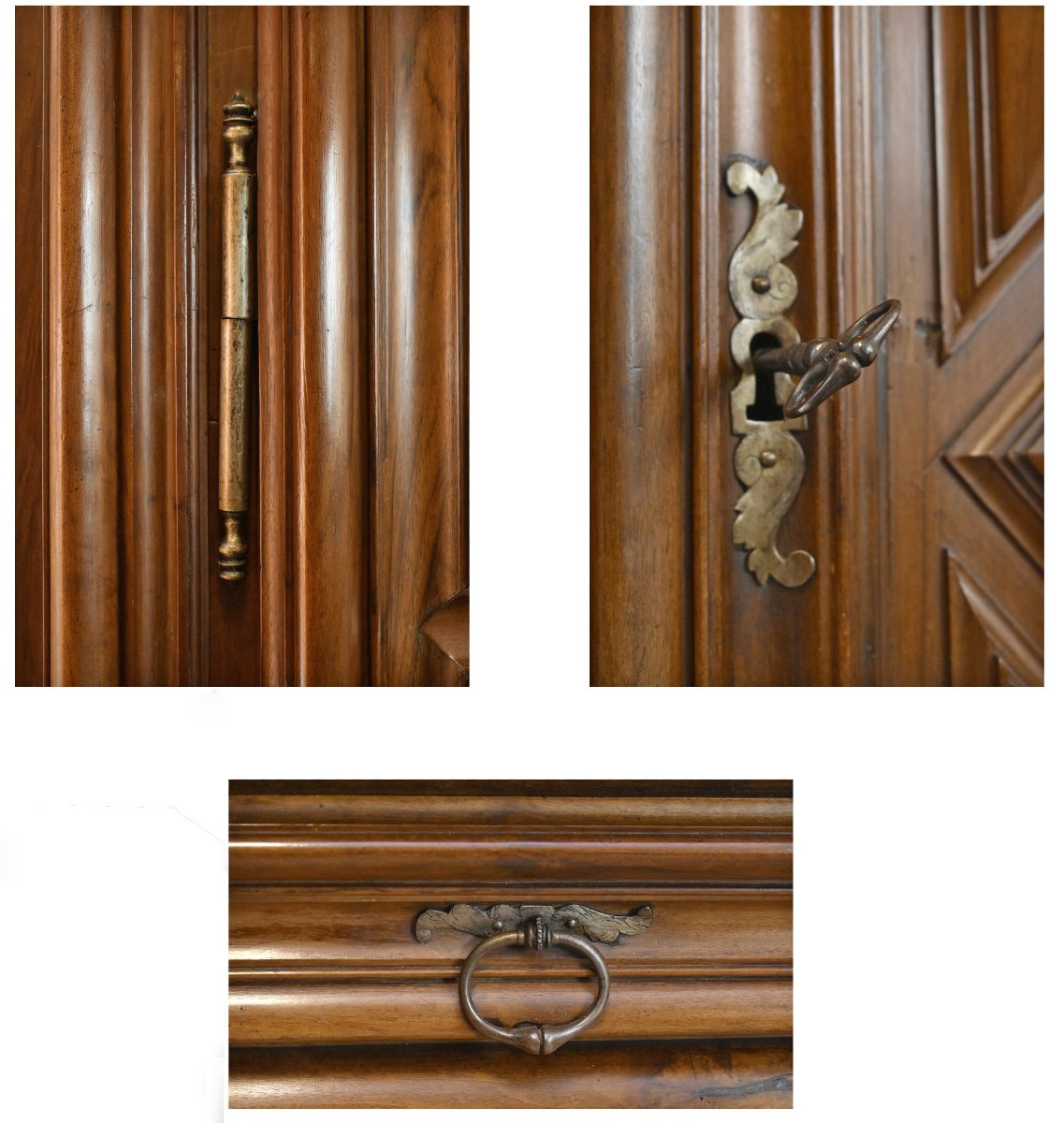 Louis XIII Cabinet In Solid Walnut With Diamond-shaped Finials, 2 Doors, And 1 Drawer In The Base-photo-5