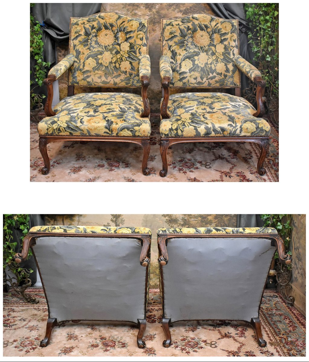 Pair Of Important 19th-century Armchairs With High, Flat, Regency-style Backrests—louis XV -photo-5