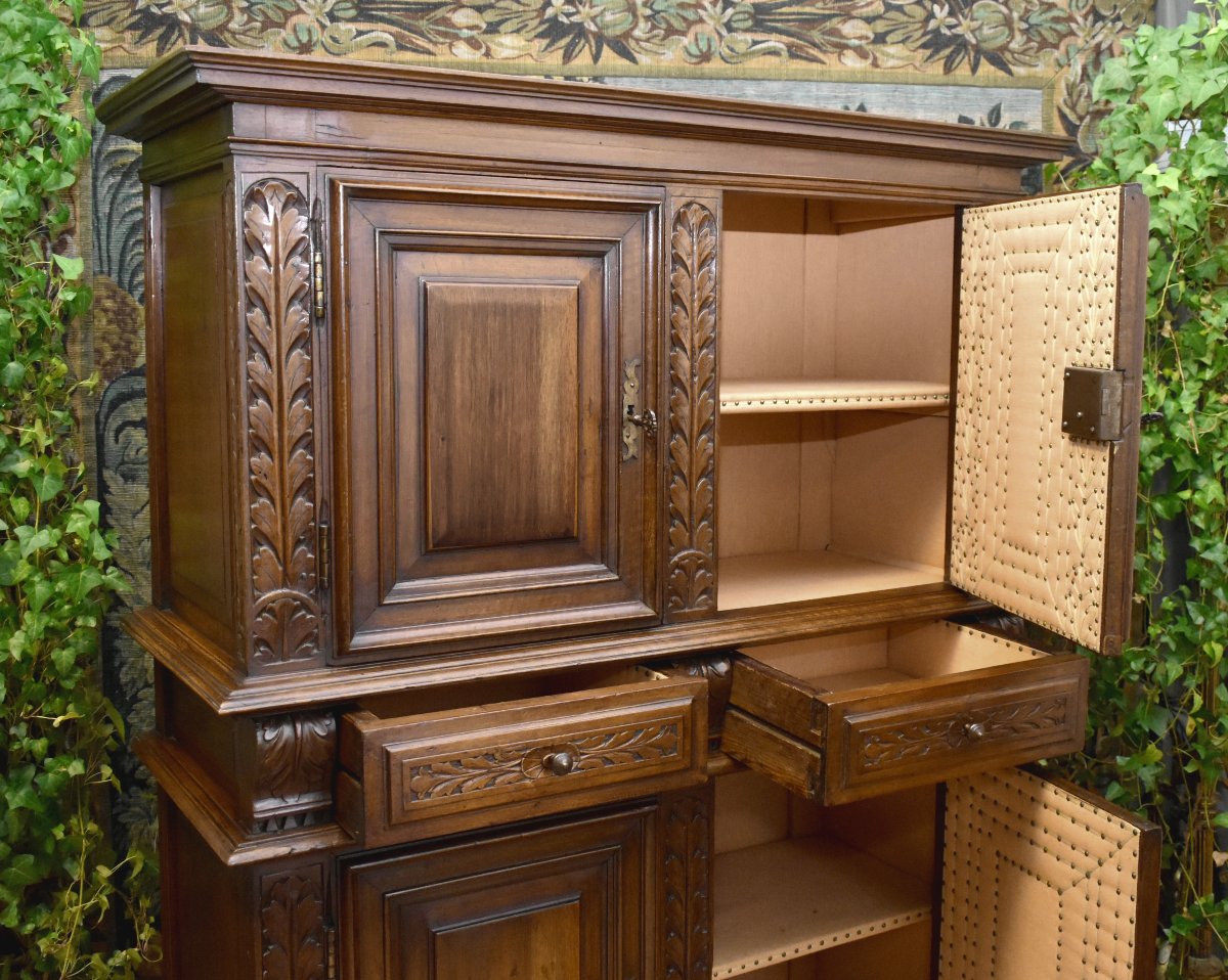 Small 4-door Renaissance-era Walnut Sideboard—louis XIII Style, Four-door Cabinet, 17th Century-photo-3