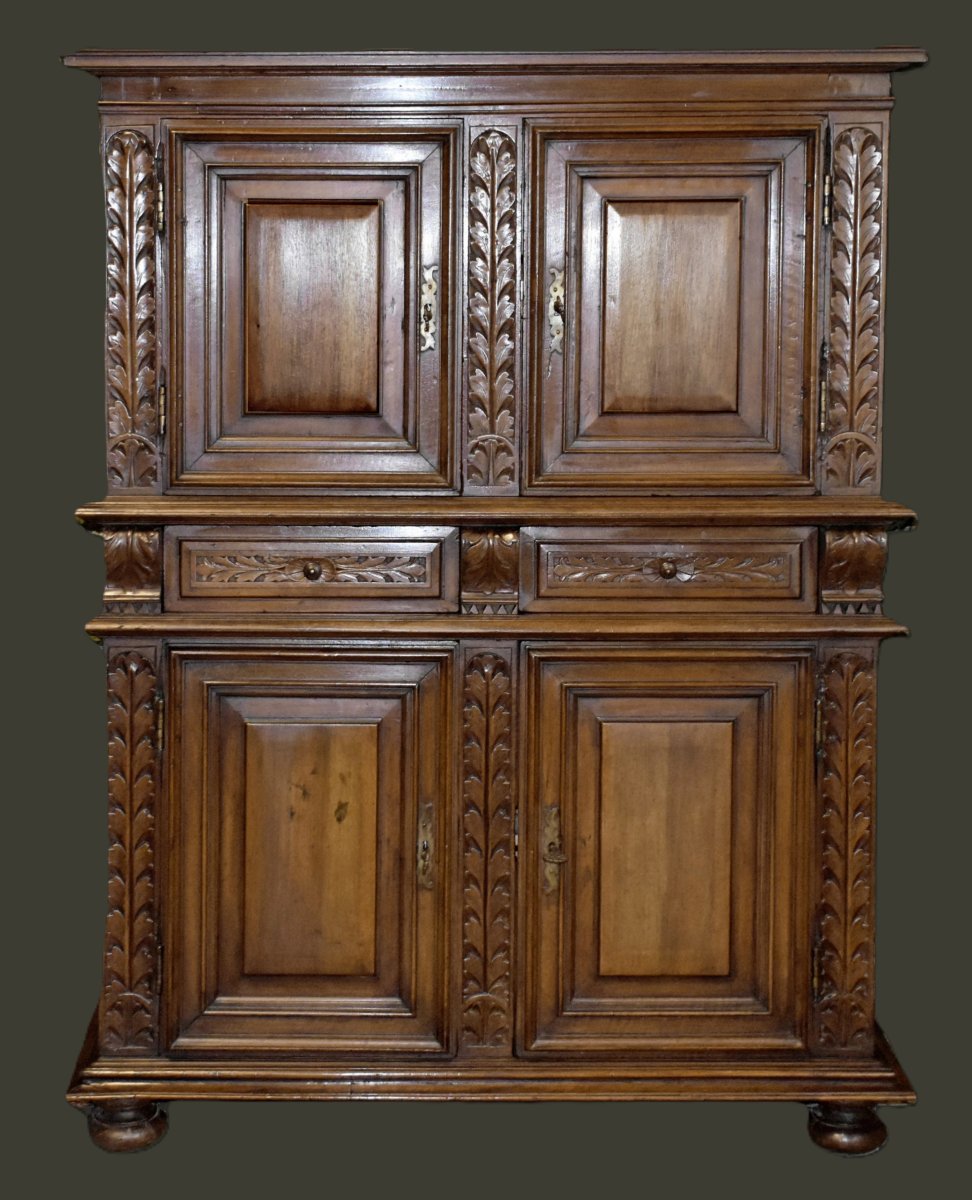 Small 4-door Renaissance-era Walnut Sideboard—louis XIII Style, Four-door Cabinet, 17th Century