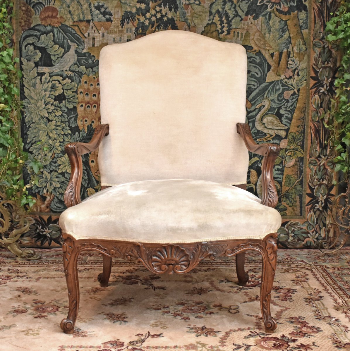 Paire de  grands Fauteuils De Style Régence à haut dossier et assise large, tissu velours, XIXe-photo-4