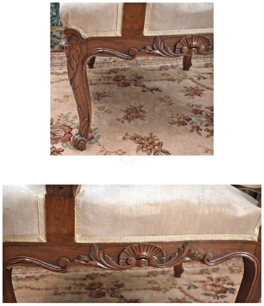 Paire de  grands Fauteuils De Style Régence à haut dossier et assise large, tissu velours, XIXe-photo-4