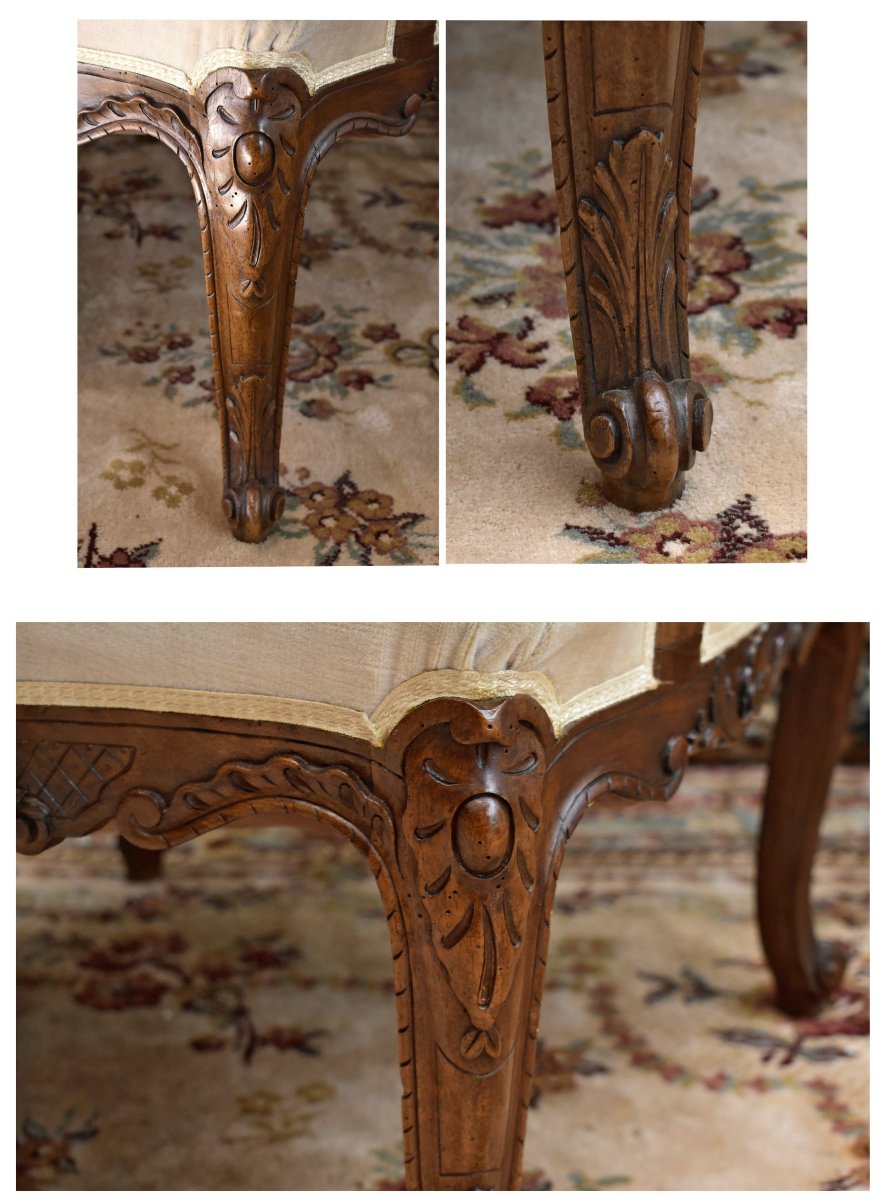 Paire de  grands Fauteuils De Style Régence à haut dossier et assise large, tissu velours, XIXe-photo-5