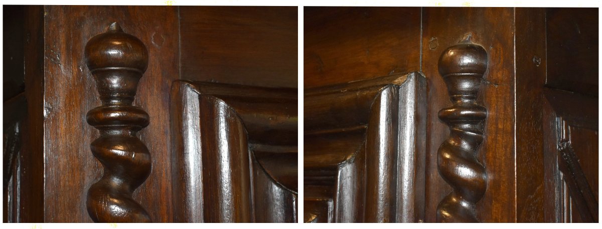 Bonnetière Louis XIII en noyer ,  pointes de diamant ,  colonnes torsadées , armoire une porte,-photo-4