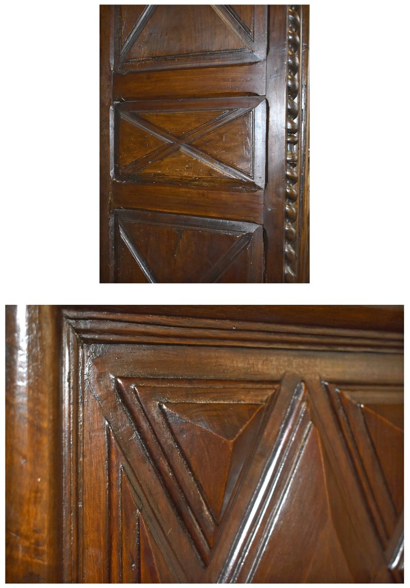 Bonnetière Louis XIII en noyer ,  pointes de diamant ,  colonnes torsadées , armoire une porte,-photo-5
