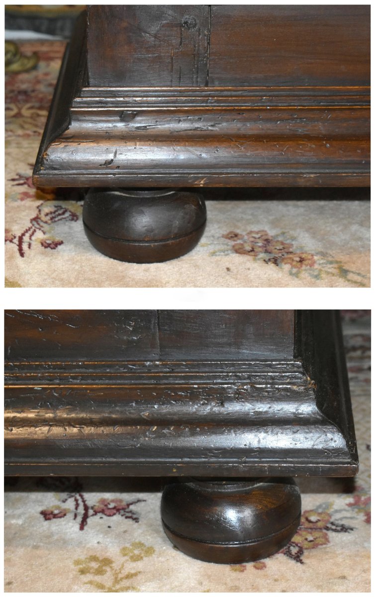 Bonnetière Louis XIII en noyer ,  pointes de diamant ,  colonnes torsadées , armoire une porte,-photo-7