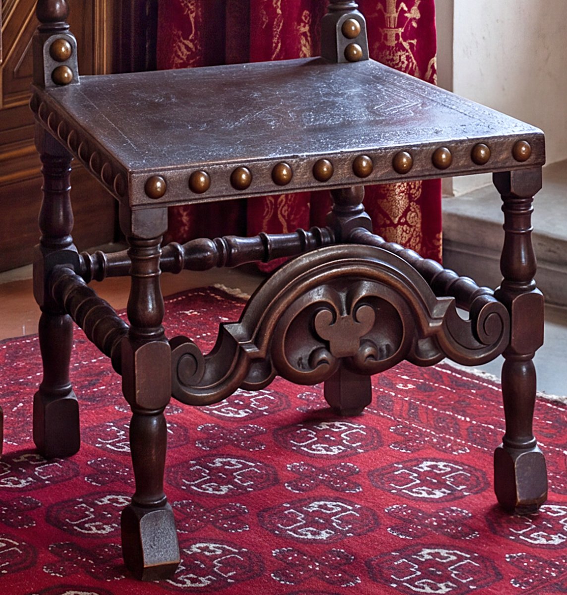 Renaissance-style Chair With A High Back And Embossed Leather Seat, 146 Cm! 19th Century -photo-8