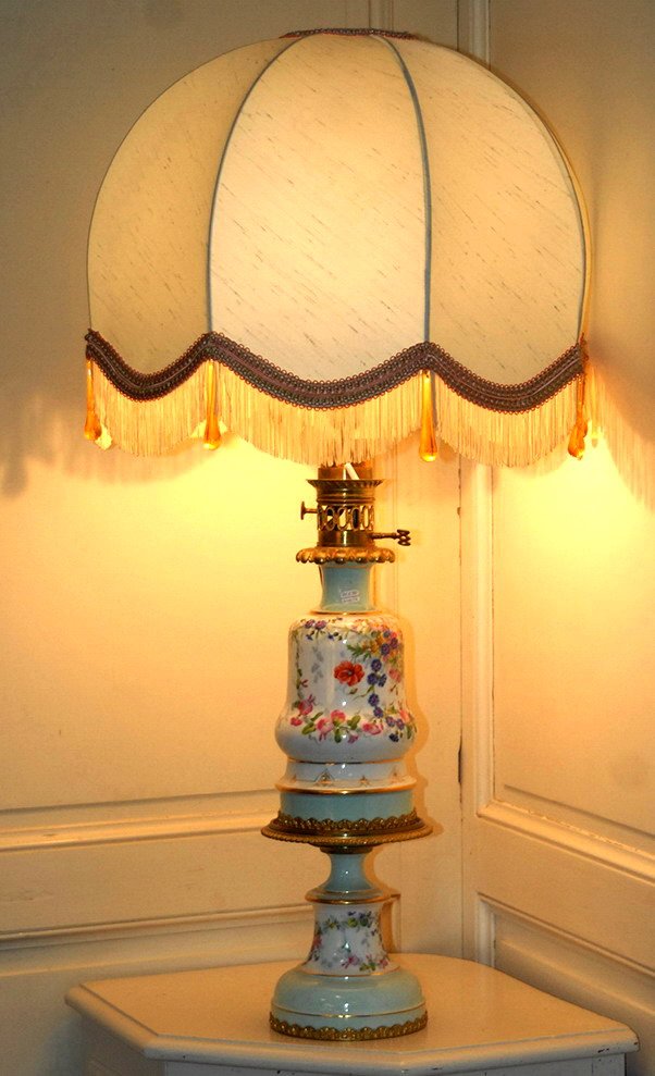 Grande Lampe Et Support Porcelaine, Bronze Doré, Napoleon III, XIXème.