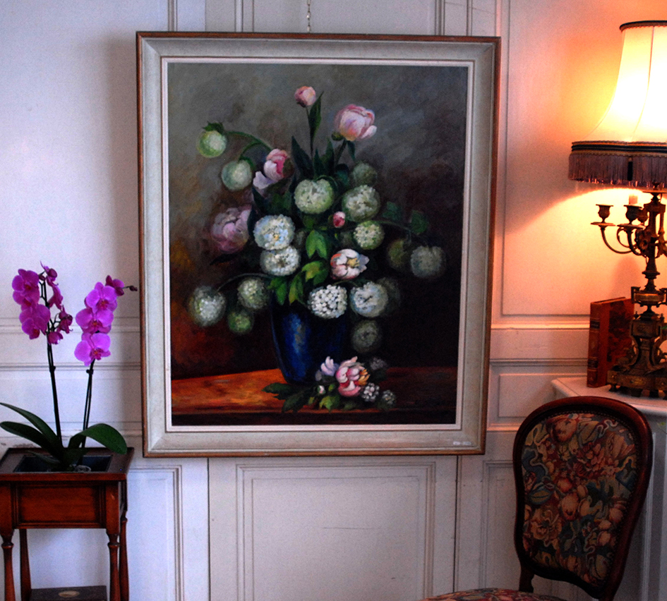 Important Tableau, Peinture huile sur toile, Bouquet De Fleurs ,Signé Clavaud.-photo-2