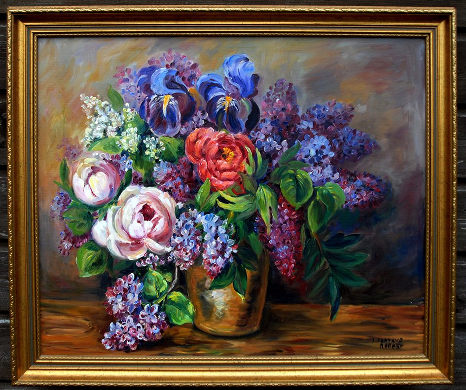 Painting, Bouquet Of Flowers Signed Clavaud.-photo-4