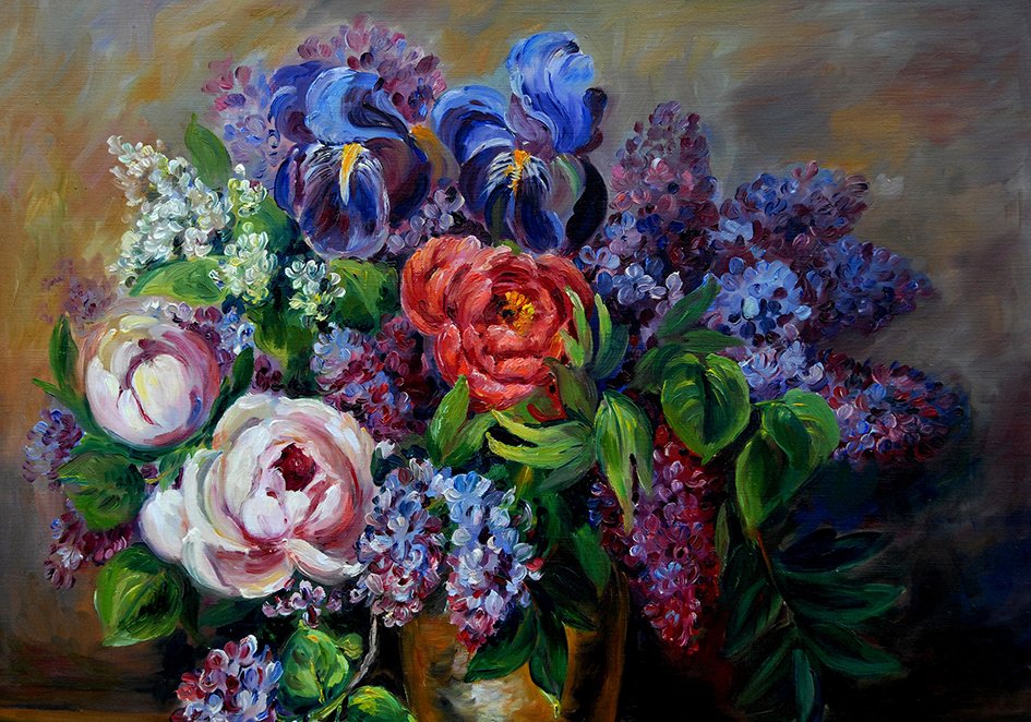 Painting, Bouquet Of Flowers Signed Clavaud.-photo-1