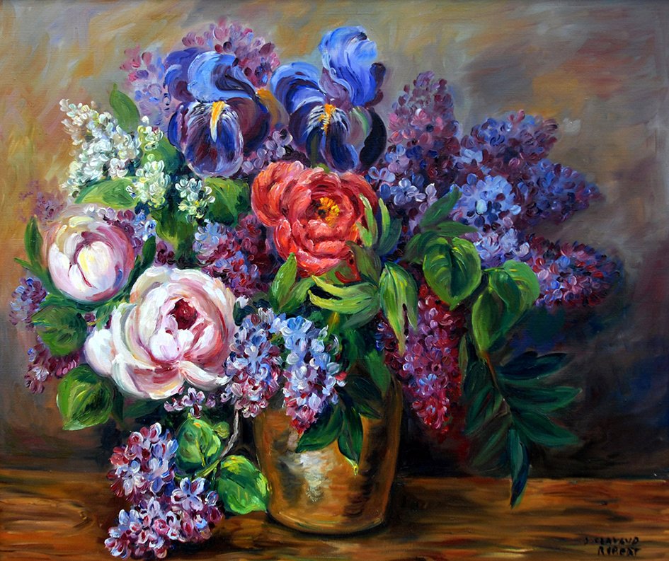 Painting, Bouquet Of Flowers Signed Clavaud.