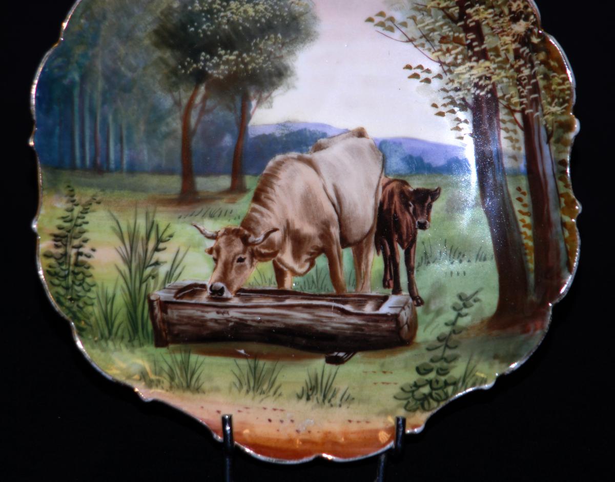 Plate Of Limoges Decor Cow And His Calf To The Drinker.-photo-3