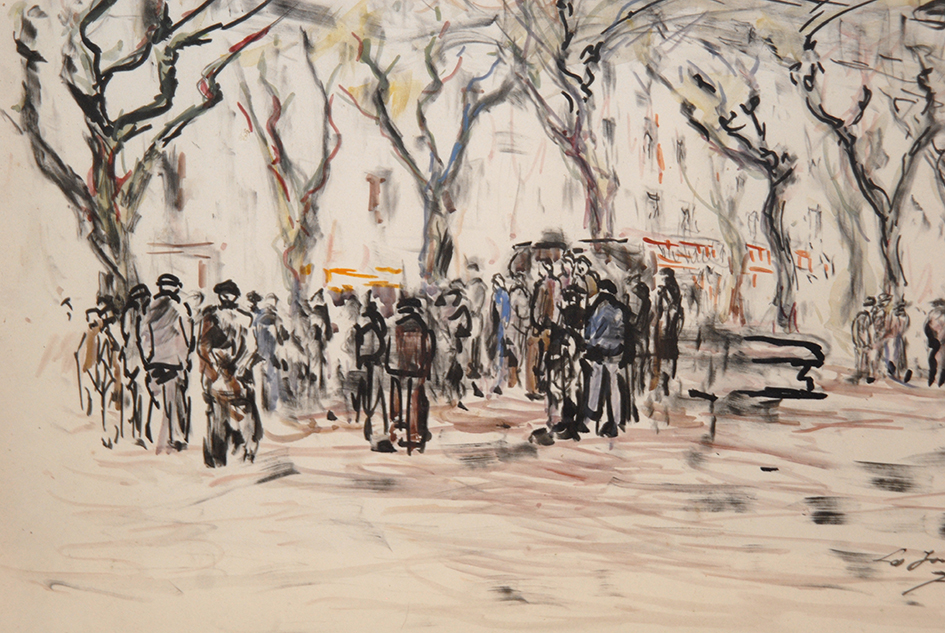 Aquarelle, Jean Crozes " Les Joueurs De Boules " 1953.-photo-4