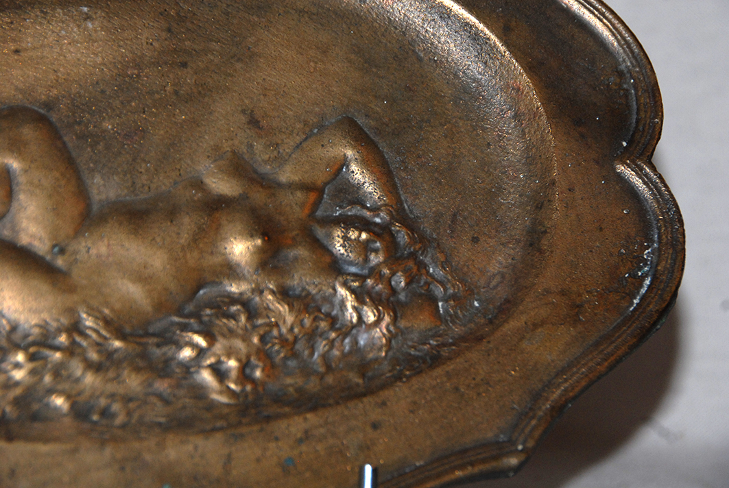 Bronze Oval Plate, Art Nouveau, Bare Nude Decoration.-photo-4