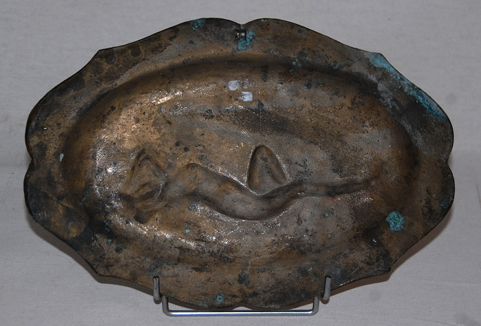 Bronze Oval Plate, Art Nouveau, Bare Nude Decoration.-photo-1