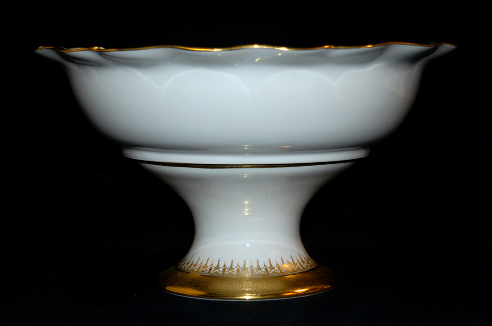 Grande Coupe Sur Pied En Porcelaine De Limoges, Double Incrustation Or, Ateliers  Malevergne.-photo-4