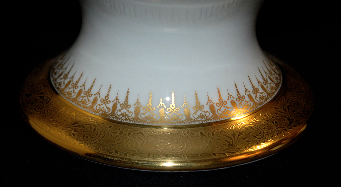 Grande Coupe Sur Pied En Porcelaine De Limoges, Double Incrustation Or, Ateliers  Malevergne.-photo-6