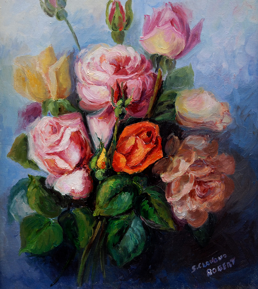 Peinture, tableau huile sur toile au bouquet de fleurs.-photo-3
