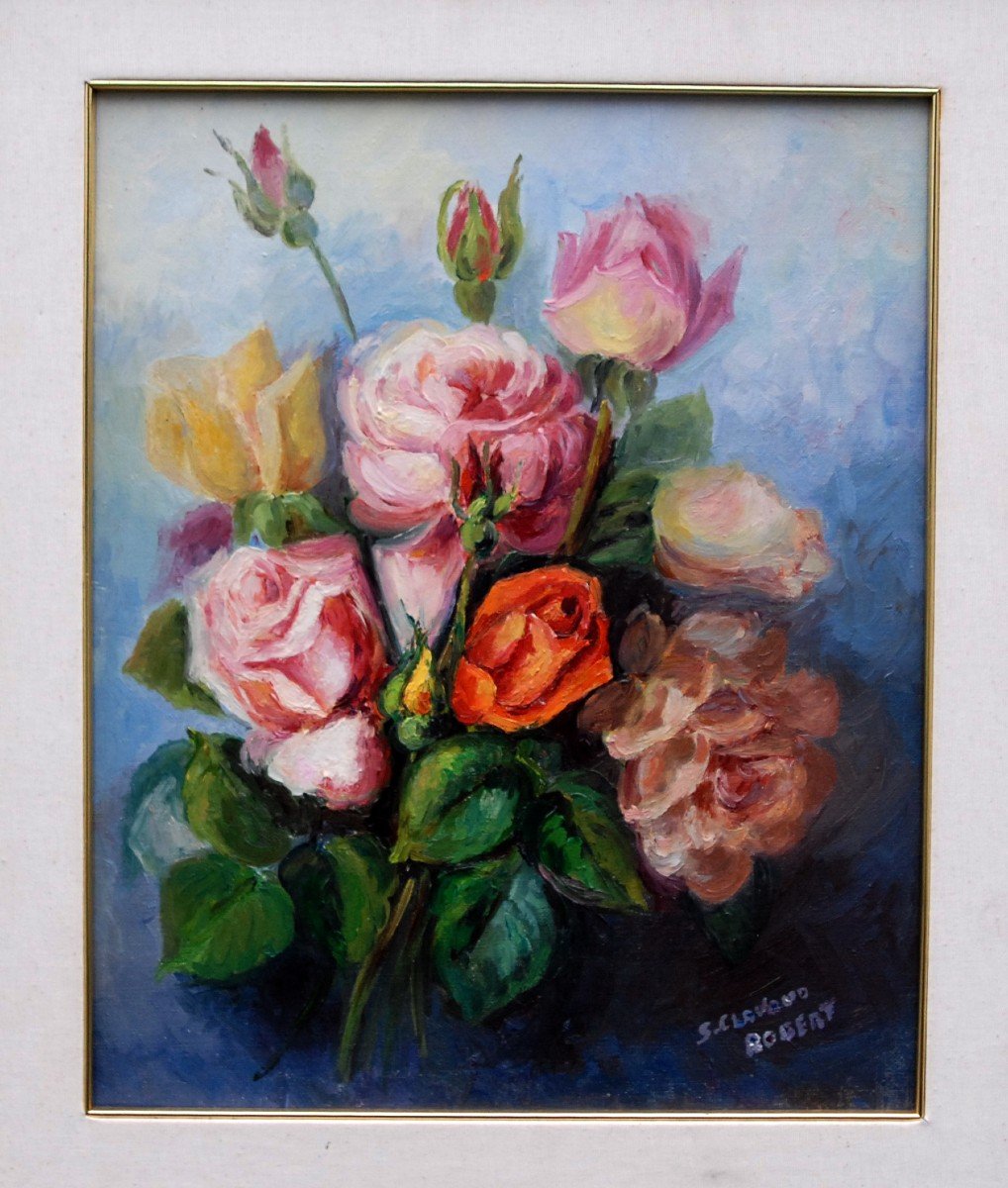 Peinture, tableau huile sur toile au bouquet de fleurs.-photo-2