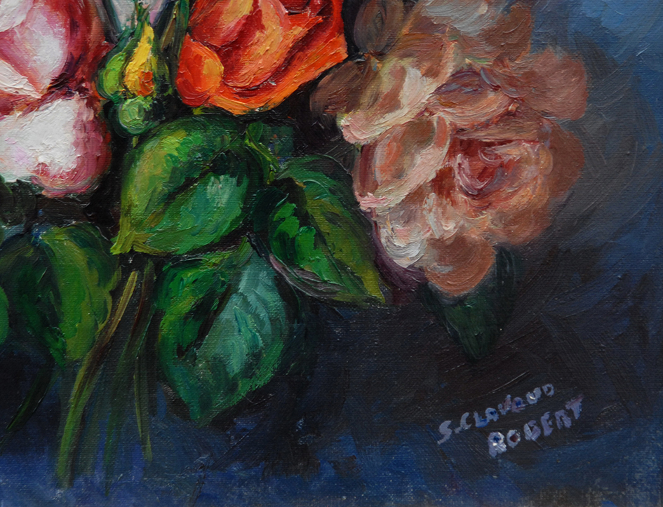 Peinture, tableau huile sur toile au bouquet de fleurs.-photo-1