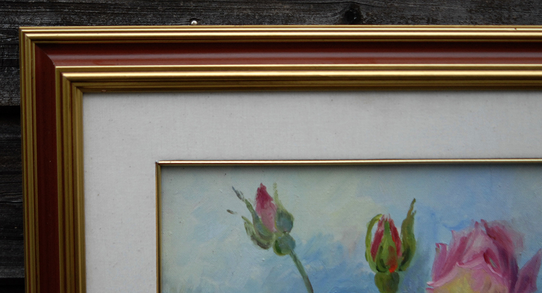 Peinture, tableau huile sur toile au bouquet de fleurs.-photo-2
