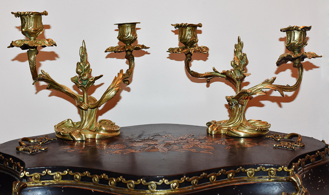 Pair Of Rocaille Candlesticks, Louis XV Style Candlesticks In Two Arms Of Lights