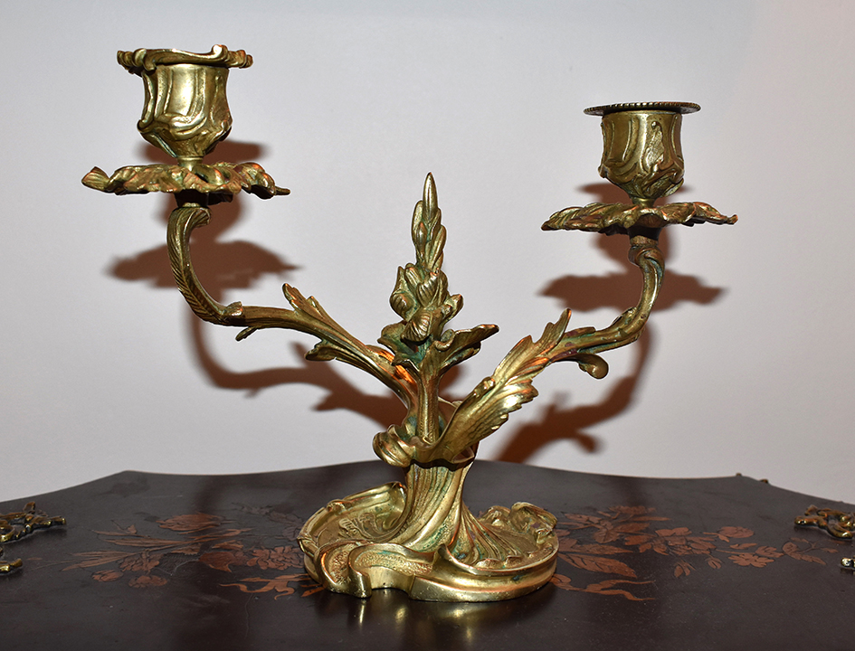 Pair Of Rocaille Candlesticks, Louis XV Style Candlesticks In Two Arms Of Lights-photo-2