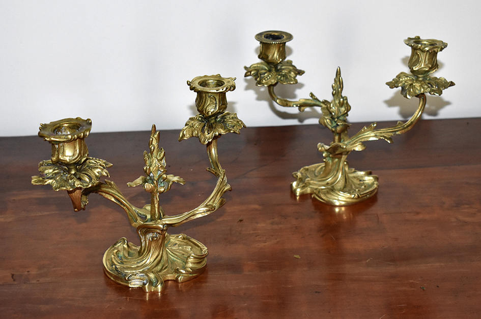 Pair Of Rocaille Candlesticks, Louis XV Style Candlesticks In Two Arms Of Lights-photo-3
