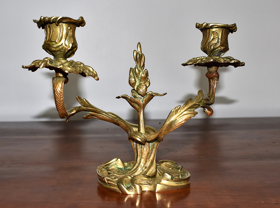 Pair Of Rocaille Candlesticks, Louis XV Style Candlesticks In Two Arms Of Lights-photo-4