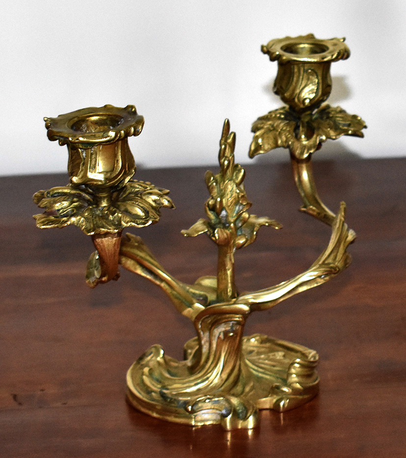Pair Of Rocaille Candlesticks, Louis XV Style Candlesticks In Two Arms Of Lights-photo-1