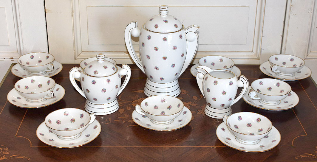 Thabard Décorateur  ( 1932-1950 ).  Service à Café Art Déco, En Porcelaine De Limoges