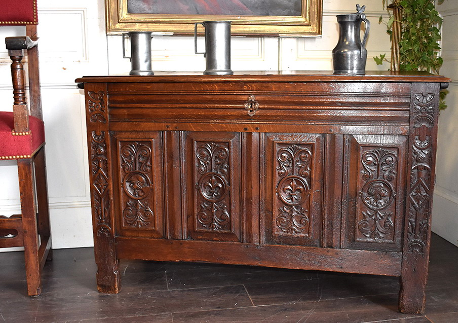 Renaissance Style Chest, In Carved Oak, Eighteenth.