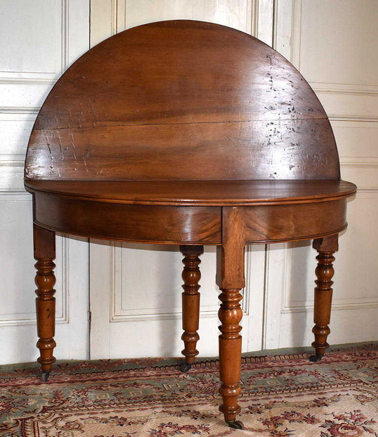 Table Demi Lune En Noyer, XIX&egrave;me.-photo-1