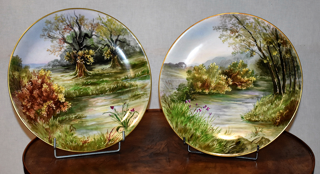 P. Pastaud. Pair Of Great Plates Porcelain Limoges, Entirely Hand Painted.