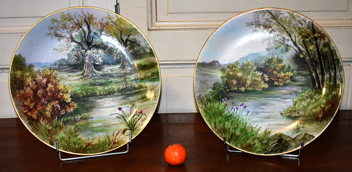 P. Pastaud. Pair Of Great Plates Porcelain Limoges, Entirely Hand Painted.-photo-2