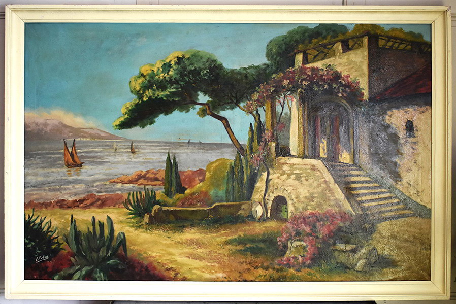 L. Dubois (xix-xx). Seaside. Large Mediterranean Landscape Painting.