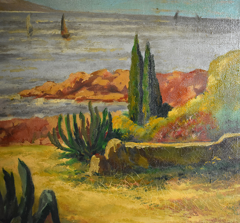 L. Dubois (XIX-XXème). Bord De Mer. Grand Tableau Paysage Méditérranéen.-photo-2