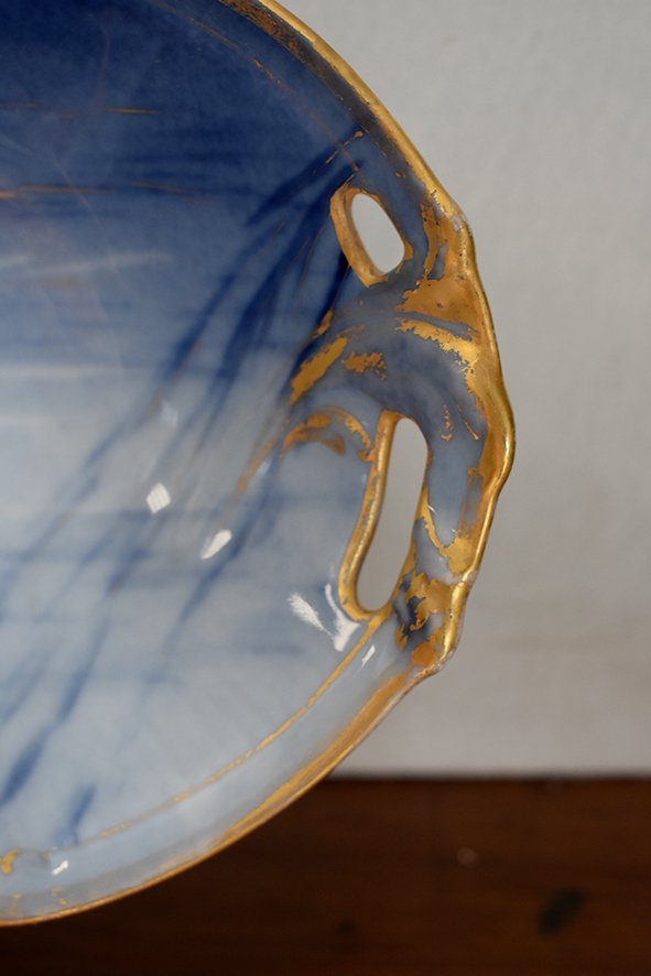 P.pastaud. Large Decorative Limoges Porcelain Dish, Hand Painted Decor In Blue Camaïeu.-photo-3