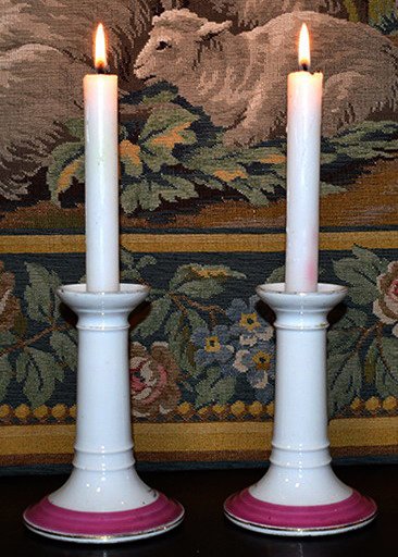 Pair Of Candlesticks Limoges Porcelain, Hand Painted, Late Nineteenth.-photo-2
