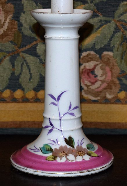 Pair Of Candlesticks Limoges Porcelain, Hand Painted, Late Nineteenth.-photo-4