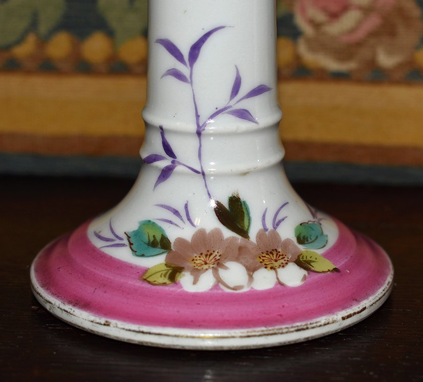 Pair Of Candlesticks Limoges Porcelain, Hand Painted, Late Nineteenth.-photo-7