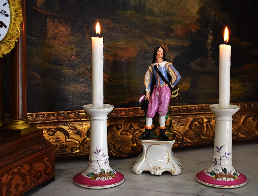 Pair Of Candlesticks Limoges Porcelain, Hand Painted, Late Nineteenth.