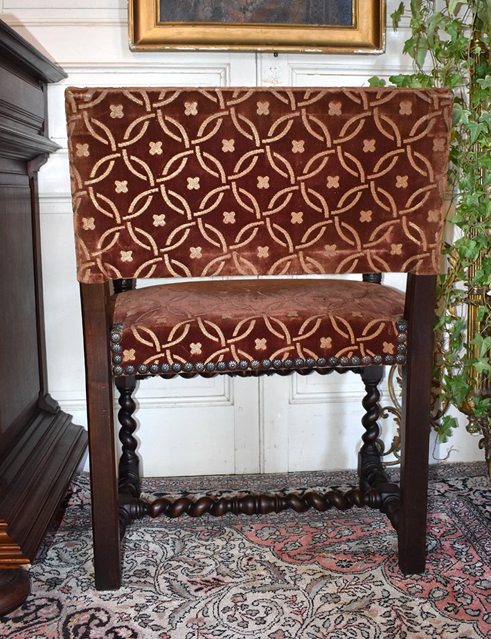 Chaise à Bras, Fauteuil Style Louis XIII En Noyer , XIXème.-photo-4