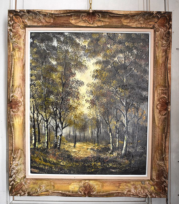 Robert Mogisse . Paire De Tableaux, Paysage Sous Bois, Huile Sur Toile Encadrée.-photo-3