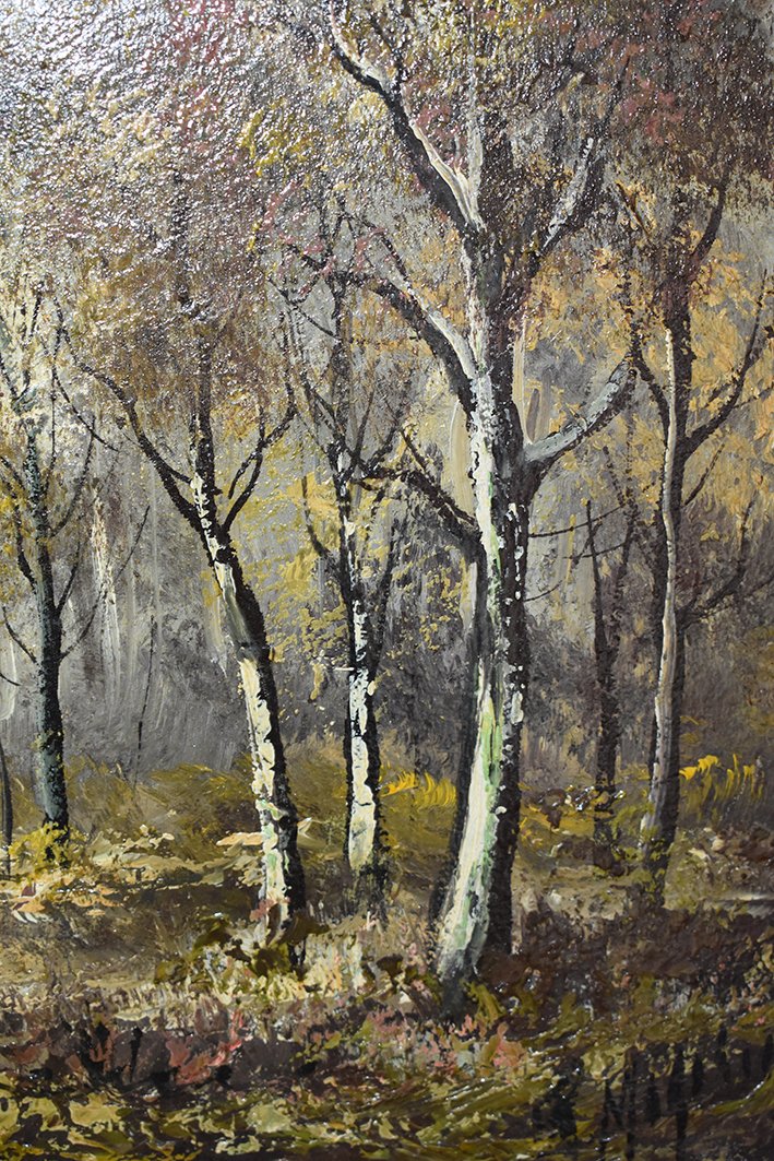 Robert Mogisse . Paire De Tableaux, Paysage Sous Bois, Huile Sur Toile Encadrée.-photo-2